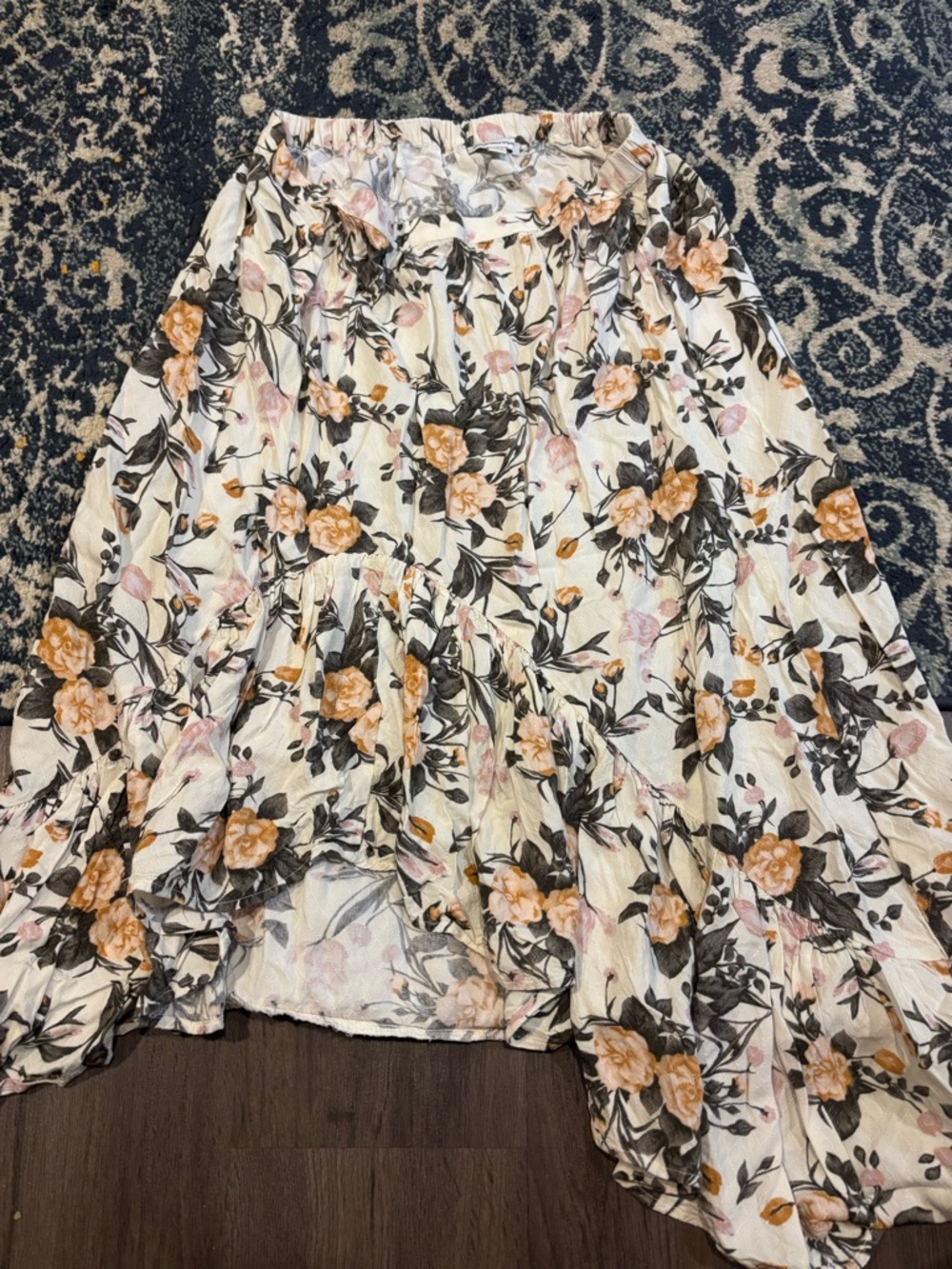 Floral Tiered Maxi Skirt in Cream and Mustard